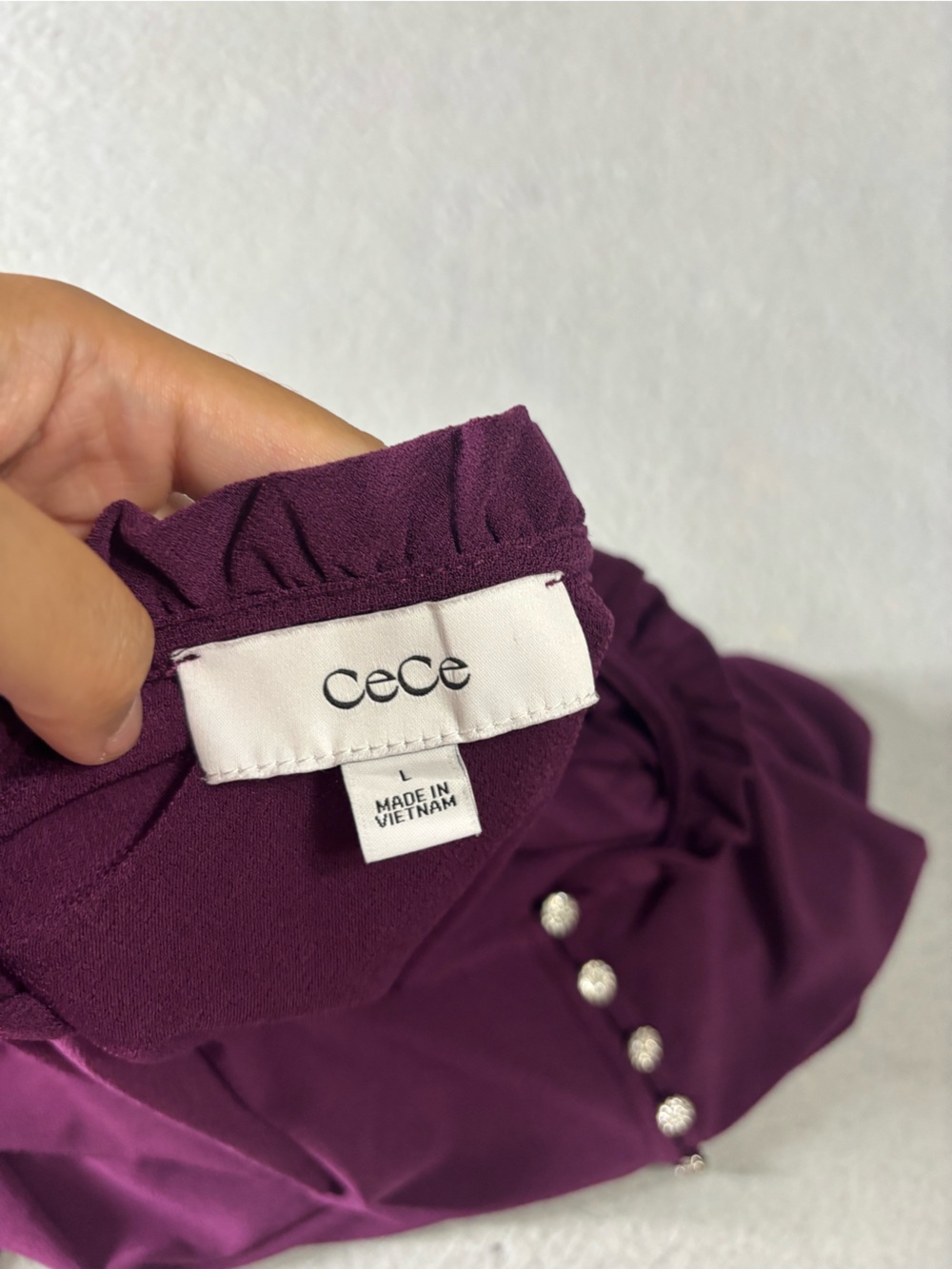 CeCe Purple Ruffled Neck Long-Sleeve Top with Pearl Buttons - Picture 3 of 5